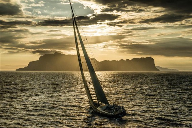 Superyacht Nilaya with Capri in the background - Photo by Rolex Kurt Arrigo
