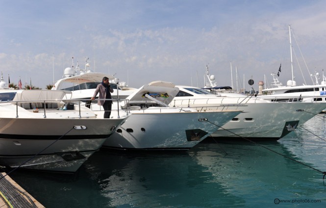 Yachts lining up at the Antibes Yacht Show