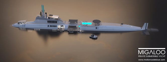 115m private submersible mega yacht MIGALOO concept by motion code: blue