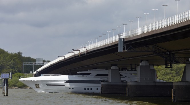 65m mega yacht Galactica Star under Moerdijk road bridge