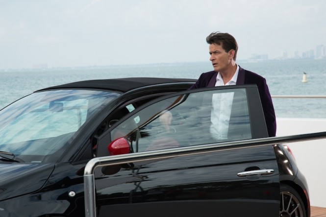 Charlie Sheen and Fiat 500 aboard charter yacht Arianna