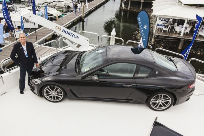 Greg Willems with the sold Maserati GranTurismo MC Stradale aboard Horizon P110 Yacht