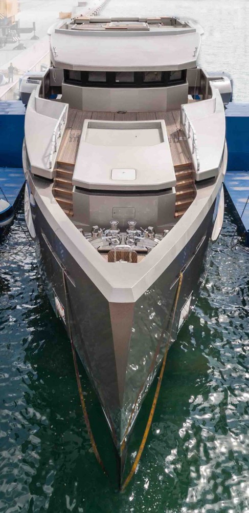 Luxury motor yacht Cacos V on the water