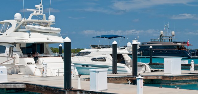 Luxury superyachts anchored at Blue Haven Marina
