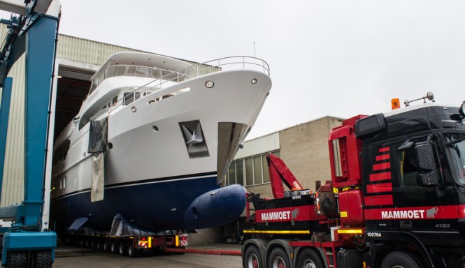 Moonen 100 Explorer yacht Hull YN195 leaving the shed