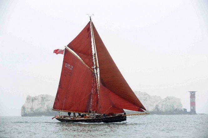 Celebrating her centenary, the winner of the first Fastnet Race in 1925, Pilot Cutter, Jolie Brise now sailed by pupils from Dauntsey's School in Wiltshire. Credit: Rick Tomlinson 