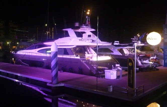 Riva 75' Venere Super Yacht at the Singapore Yacht Show 2013 by night
