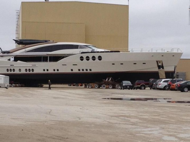 Superyacht Lady M during launch - Image courtesy of DuraShield Marine