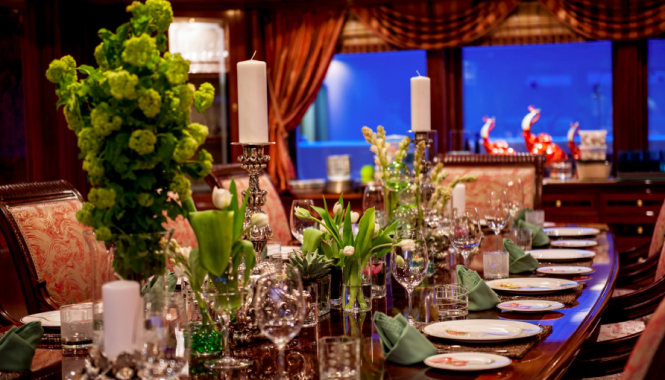 Table setting aboard superyacht Titania