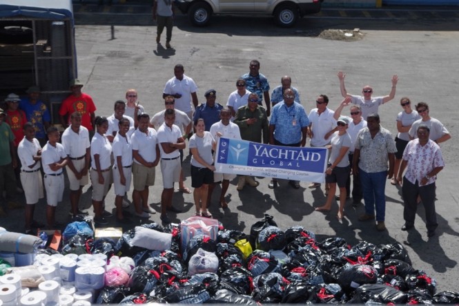 The YachtAid Global Team delivering aid to Fiji after damage/destruction from Cyclone Evan in December 2012 (Photo Courtesy of YachtAid Global)