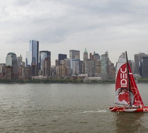 Francis Joyon aboard his maxi-trimaran yacht IDEC sets off on the North Atlantic Record