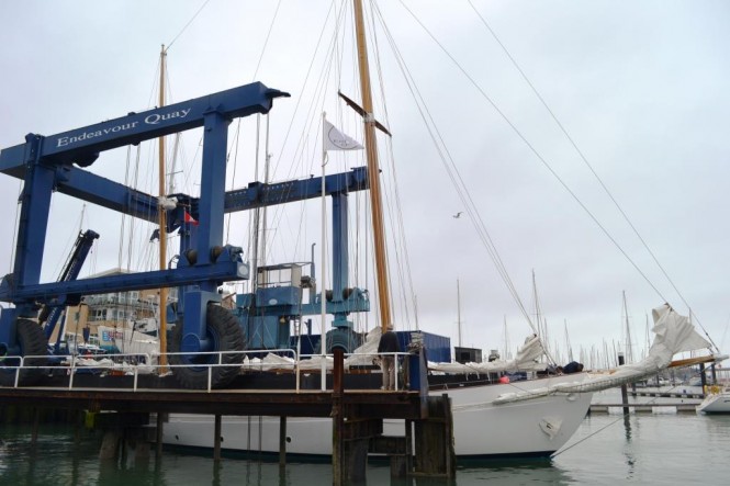 1925 sailing yacht YALI at Endeavour Quay