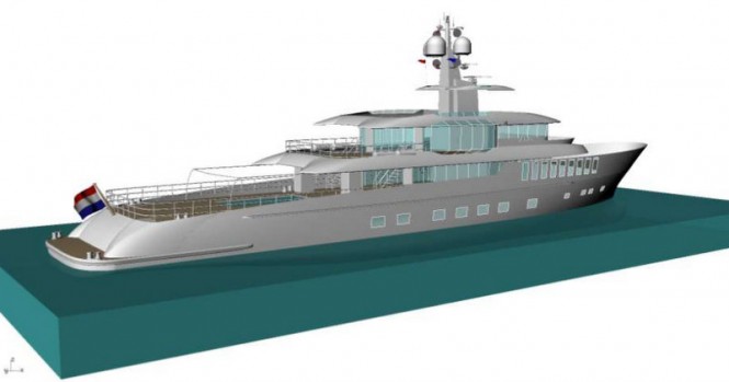 50m motor yacht Project Beach concept - aft view