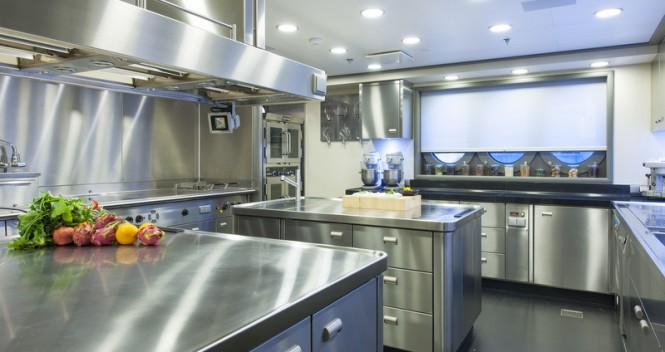 88m mega yacht Quattroelle - Galley Photo by Klaus Jordan