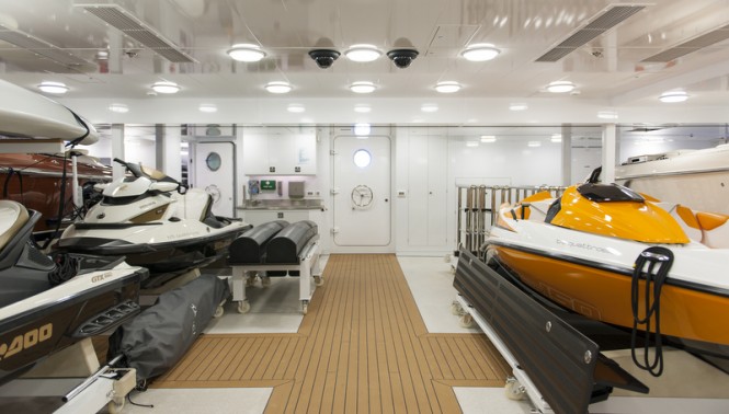 88m mega yacht Quattroelle - Tender Garage Photo by Klaus Jordan