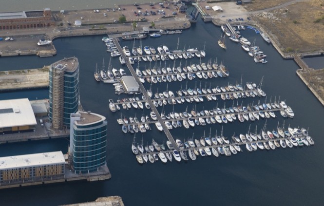 Aerial view of MDL's Chatham Maritime Marina recently expanded by Walcon Marine