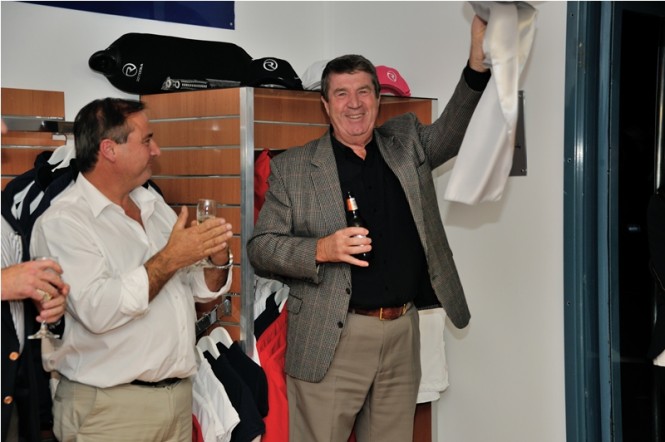 Dealer principal Carl Segreto congratulates long time Riviera owner Bill Treby (right) who unveils the plaque to officially open Western Australia's ne
