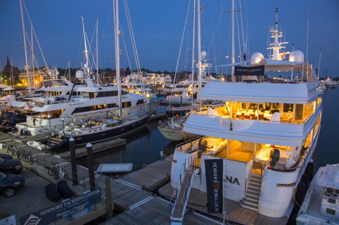 Luxury charter yachts on display at the Newport Charter Yacht Show - Photo by Billy Black