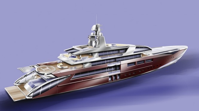 Perspective rendering of the 70m Joachim Kinder Yacht Design
