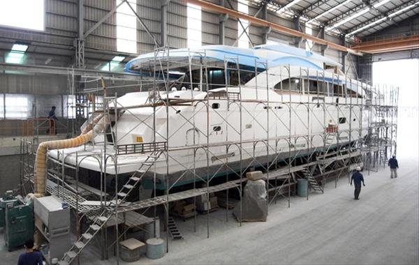 The first RP110 yacht hull in build - aft view