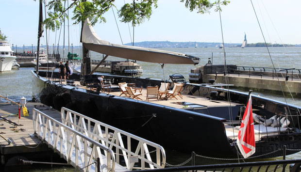 Wally 130 superyacht Angels Share (ex Dream) at Dennis Conners North Cove in NYC