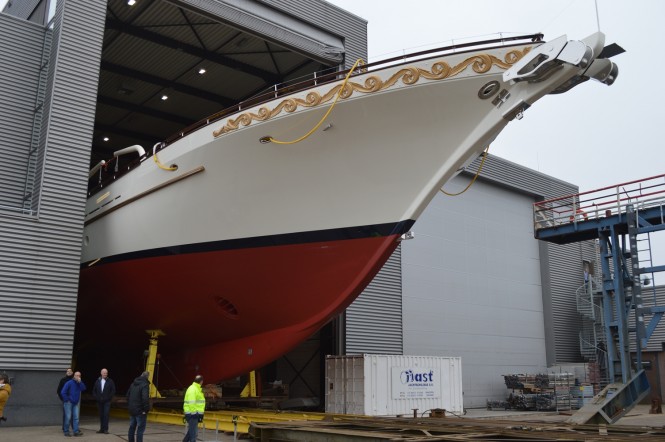63,5m mega yacht Mikhail S. Vorontsov by Dream Ship Victory leaving the shed at Balk Shipyard - Image courtesy of Balk Shipyard
