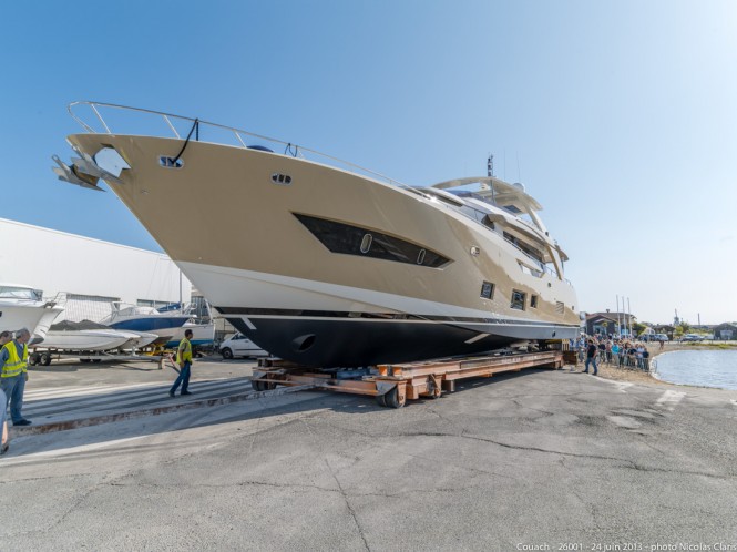 Couach 2600 Fly superyacht Ocram Dos at launch in June 2013 - Photo by Nicolas Claris
