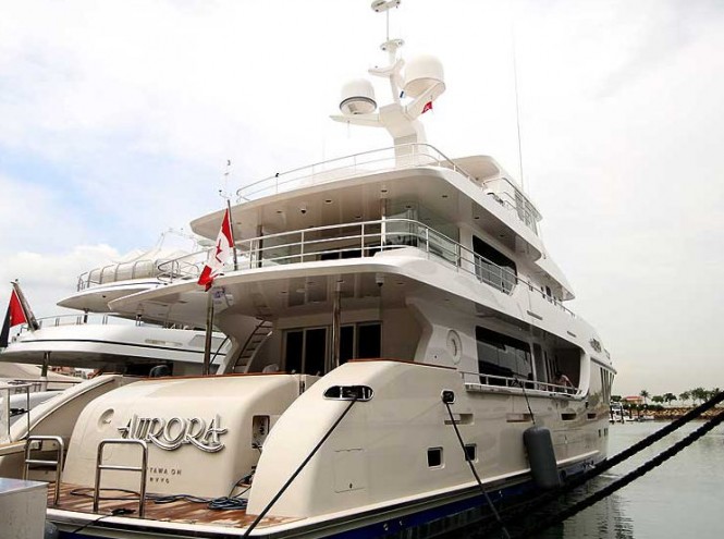 Luxury yacht Aurora anchored in Hong Kong