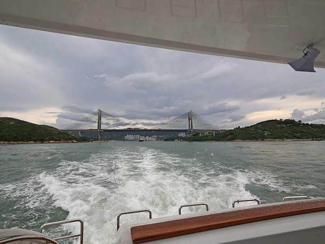 Nordhavn 120 luxury yacht Aurora leaving Hong Kong