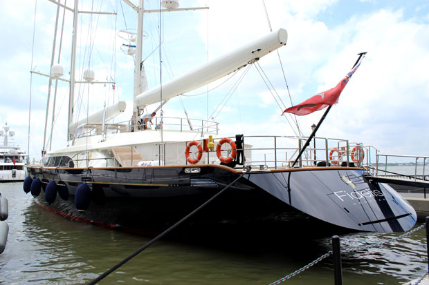 Perini Navi Yacht Fidelis anchored at Dennis Conner's North Cove in NYC