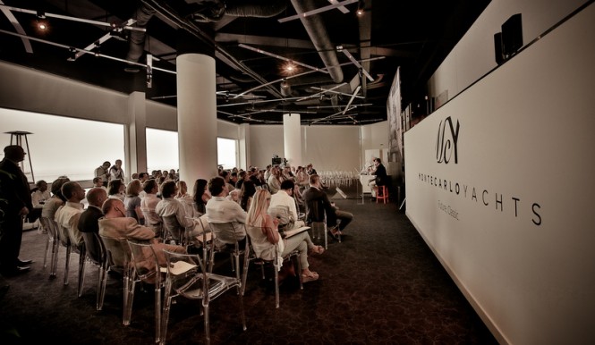 Presentation of luxury yacht MCY 86 at Fairmont Hotel in Monaco