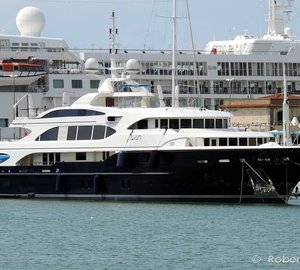 Photos of 60m Benetti mega yacht SWAN (ex LYANA) in the Port of Livorno, Italy