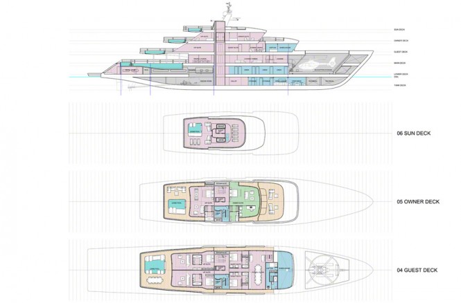 78m mega yacht concept by Impossible Productions Ink - Layout