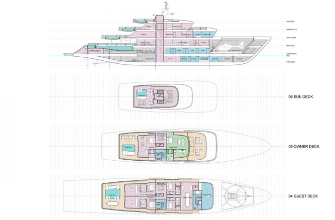 78m mega yacht concept by Impossible Productions Ink - Layout