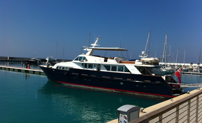 A 28m Benetti Yacht berthed at Karpaz Gate Marina