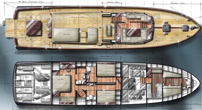 Barracuda's 65' Commuter yacht design - Layout