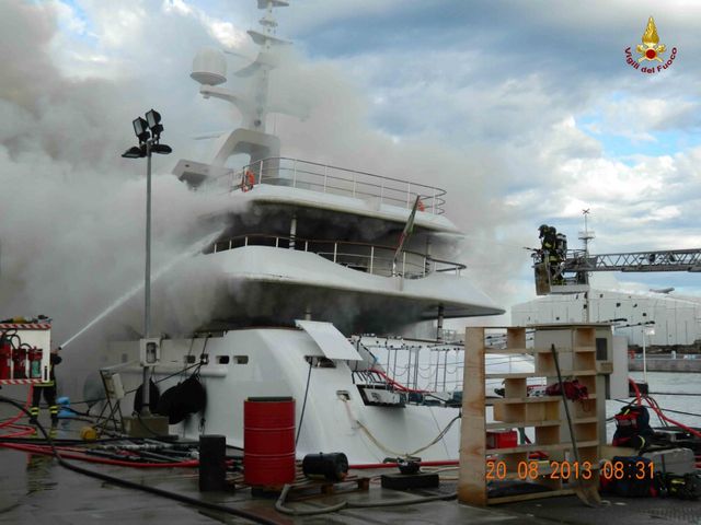 Benetti FB261 superyacht catches fire - Photo credit Vigili del Fuoco Livorno