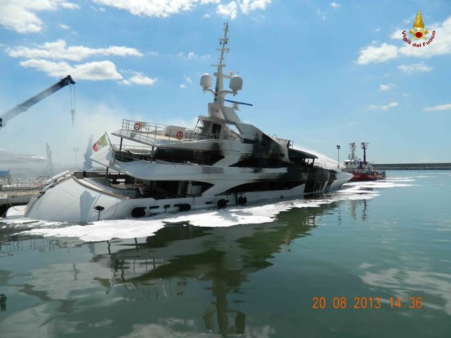 Benetti superyacht FB261 after the intervention of firefighters of Livorno - Photo Vigili del Fuoco Livorno