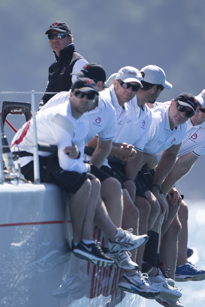Ernesto Bertarelli at the helm of Wild Oats X superyacht - credit Andrea Francolini_Audi