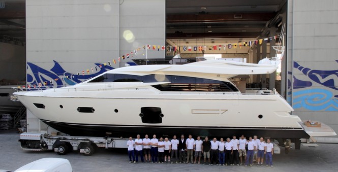First motor yacht Ferretti 750 at launch