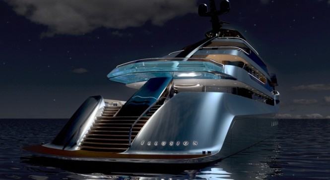 Illusion yacht concept by night - aft view