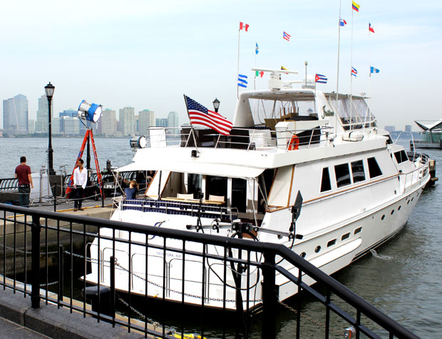 Luxury charter yacht Justine at Dennis Conner's North Cove in NYC