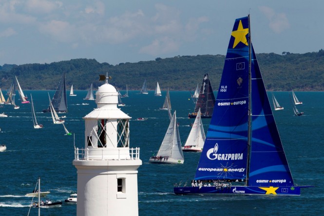 Luxury sailing yacht Esimit Europa 2 at the 2013 Rolex Fastnet Race