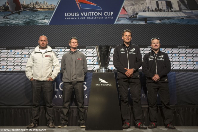 Max Sirena (left), Chris Draper, Dean Barker and Glenn Ashby at the press conference previewing the Louis Vuitton Cup Final