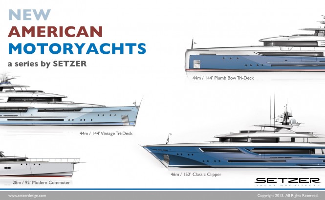 New American Motoryachts series by Setzer Yacht Architects - Flyer