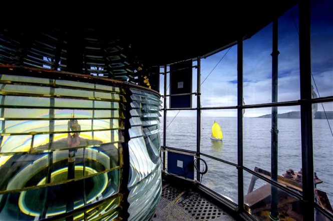 Rolex Fastnet Race finish line from Plymouth breakwater lighthouse - Photo by Rolex Kurt Arrigo