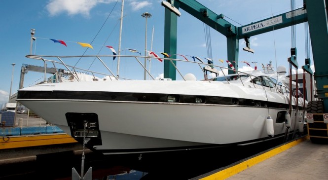 Second Mangusta 94 Yacht at launch - Photo by Emilio Bianchi for Overmarine Group