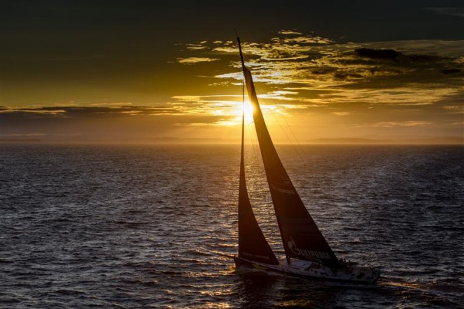 Sunset sailing for Esimit Europa 2 yacht at the end of the first day - Photo by Rolex Kurt Arrigo