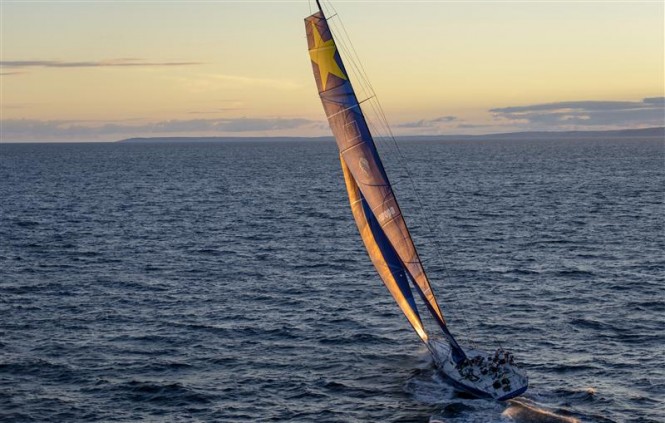 Sunset sailing for superyacht Esimit Europa 2 at the end of the first day
