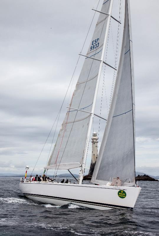 Swan 80 superyacht Plis Play rounds the Fastnet Rock - Photo credit to Rolex Daniel Forster